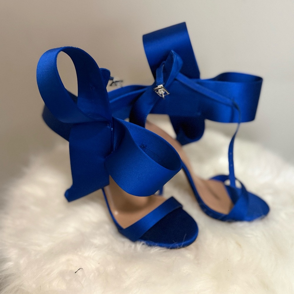 Elegant Blue Bow Women's Heels - Picture 2 of 5